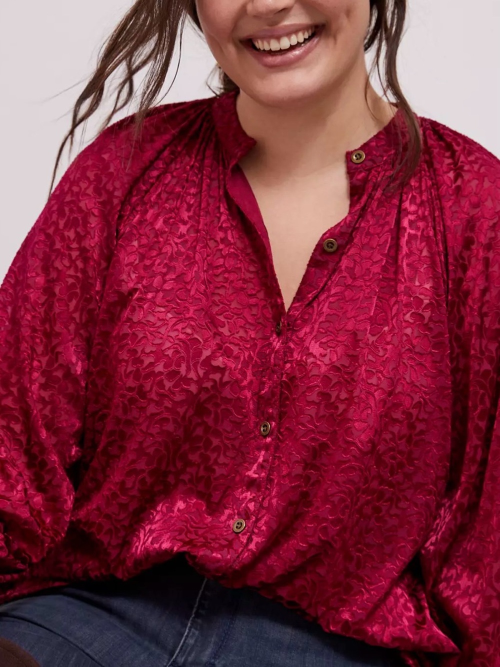 Anthropologie Susanna Burnout Velvet Oversized 3X Buttondown Semi Sheer Blouse - Picture 4 of 16